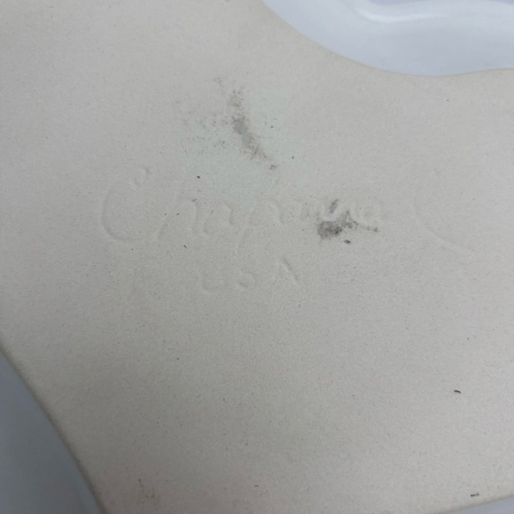 Vintage Chaparral Pottery Heart Shaped Baking Dish White Blue Trim Apples - Picture 2 of 4